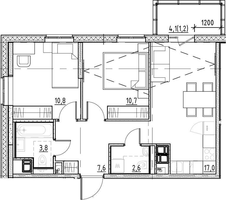 2-комнатная квартира 53.7 м², 4/9 эт., ЖК «Янила Форест»